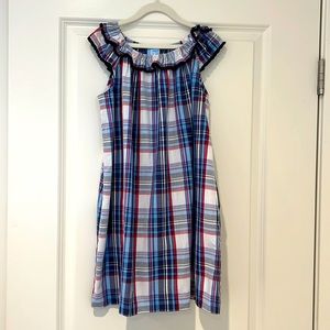 Bella Bliss Girls Size 8 plaid boat neck flutter sleeve dress